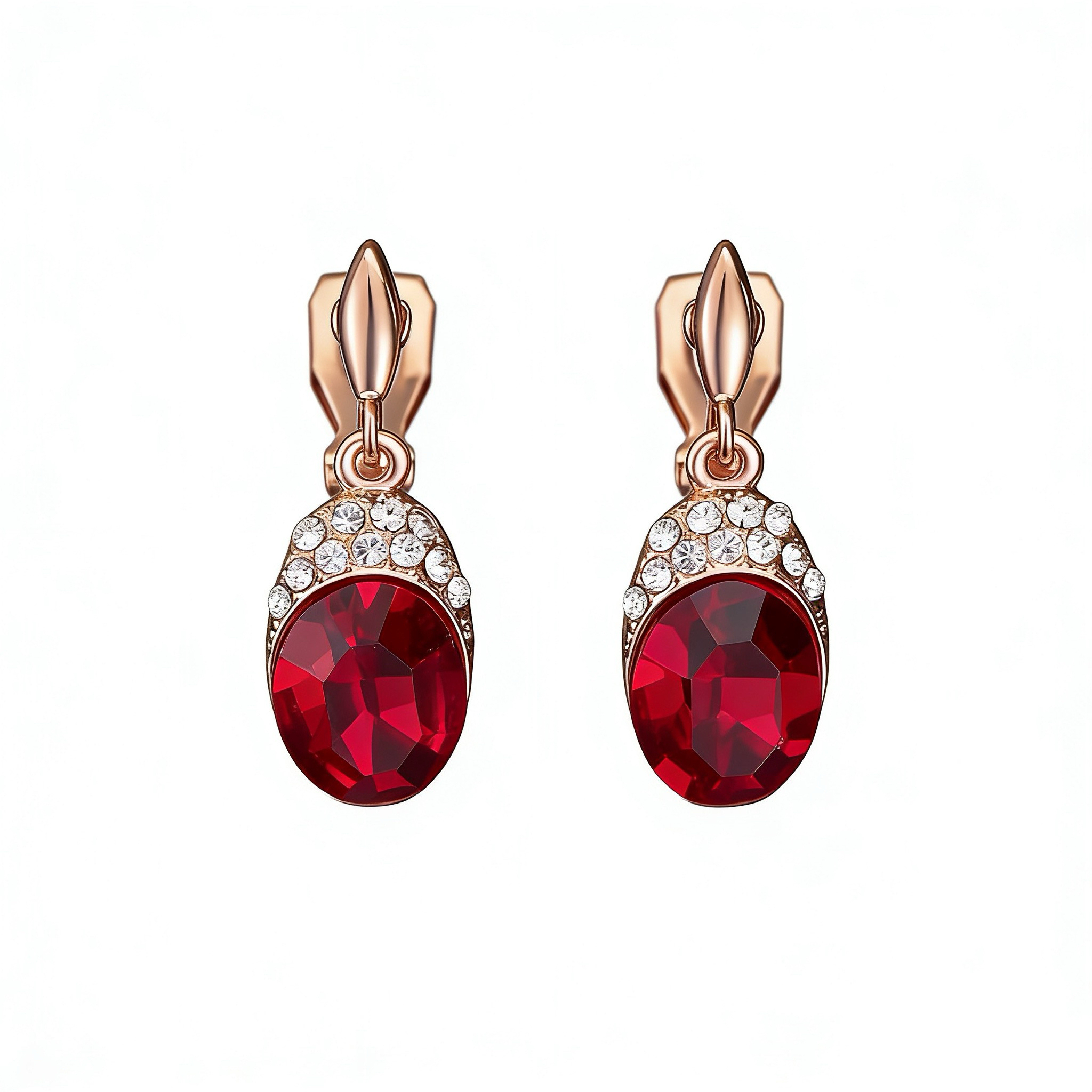 A01-05/Red gemstone pendant earrings - Image 1