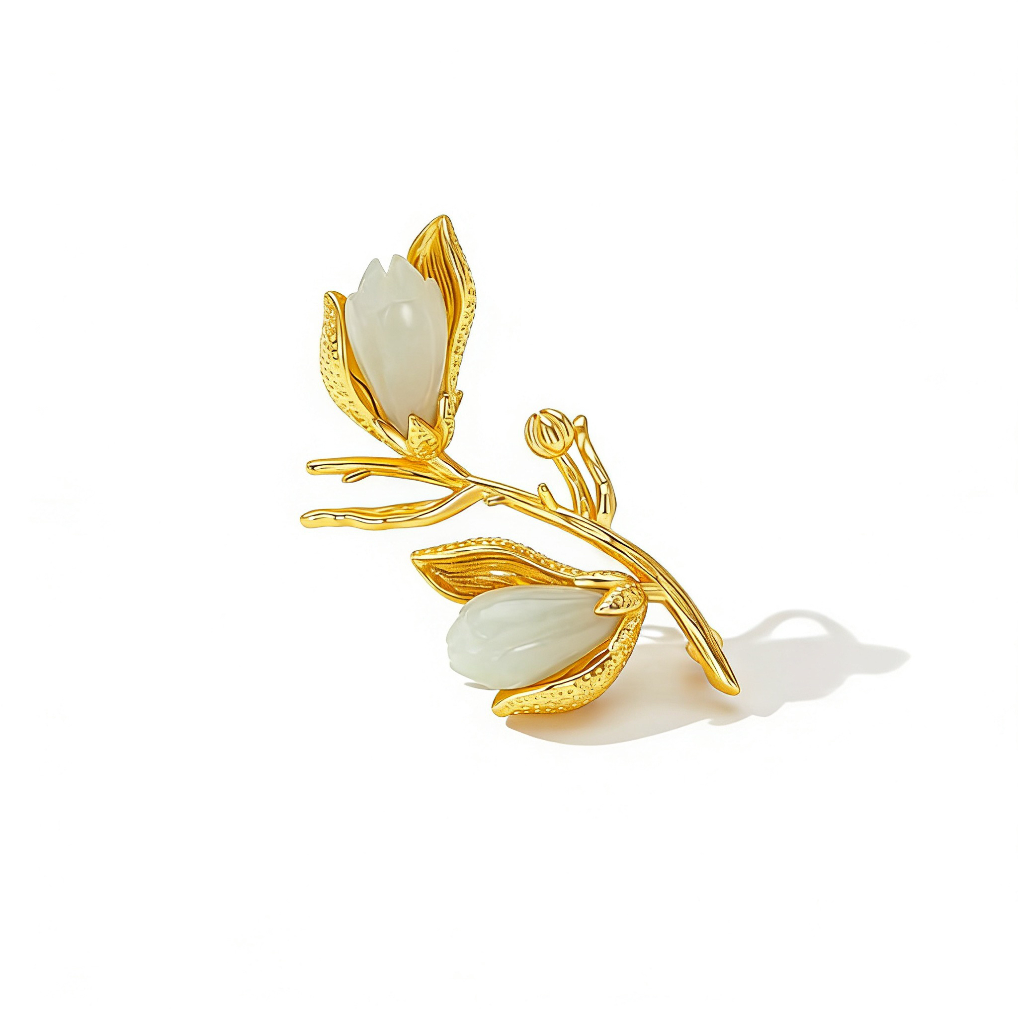 A04-15/Golden Tulip Bud & Jade Brooch - Image 1