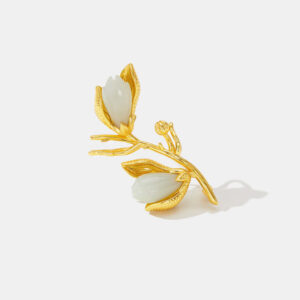 A04-15/Golden Tulip Bud & Jade Brooch