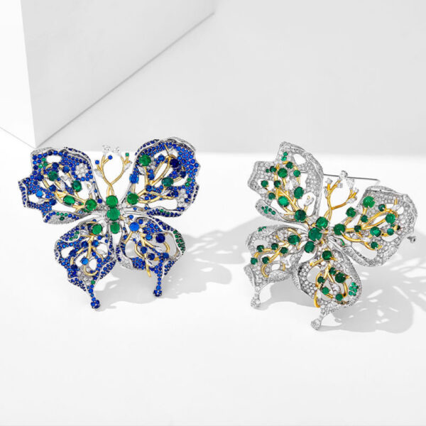 A04-05/Filigree Diamond Colorful Butterfly Brooch