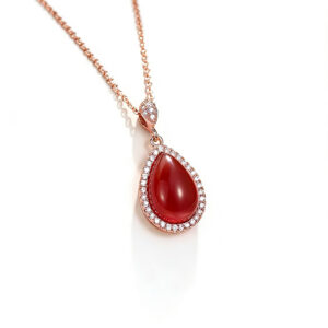 A03-05/Teardrop Red Agate Diamond Necklace/$49
