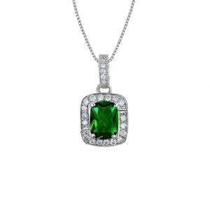 A03-04/Green Gemstone Diamond Pendant Necklace/$49