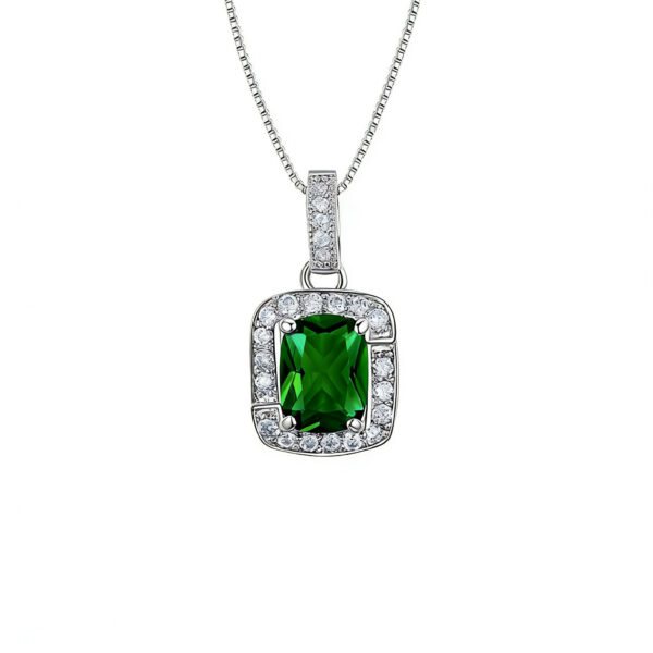 A03-04/Green Gemstone Diamond Pendant Necklace/$49