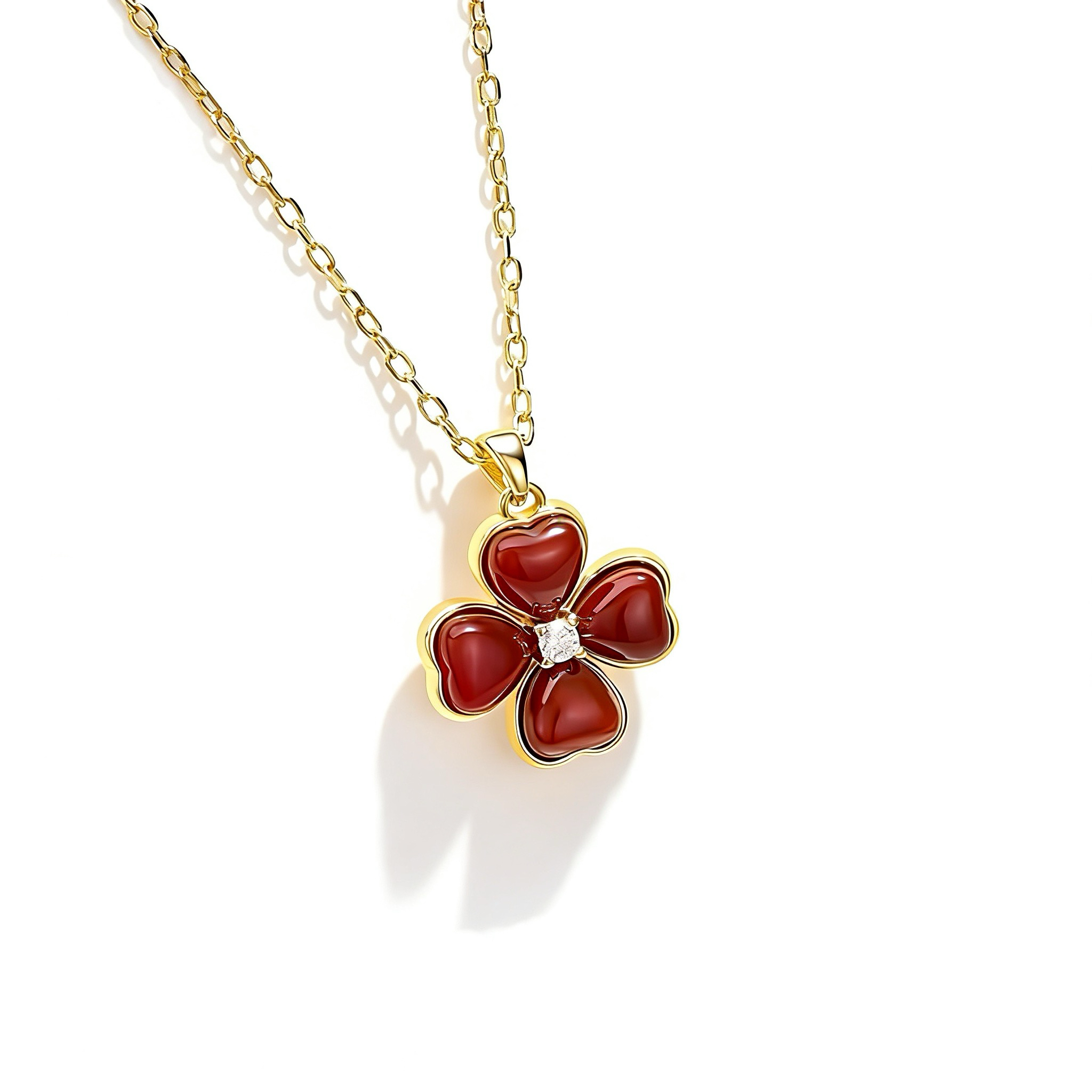 A03-03/Four – Leaf Clover Agate Diamond Pendant Necklace/$69 - Image 1