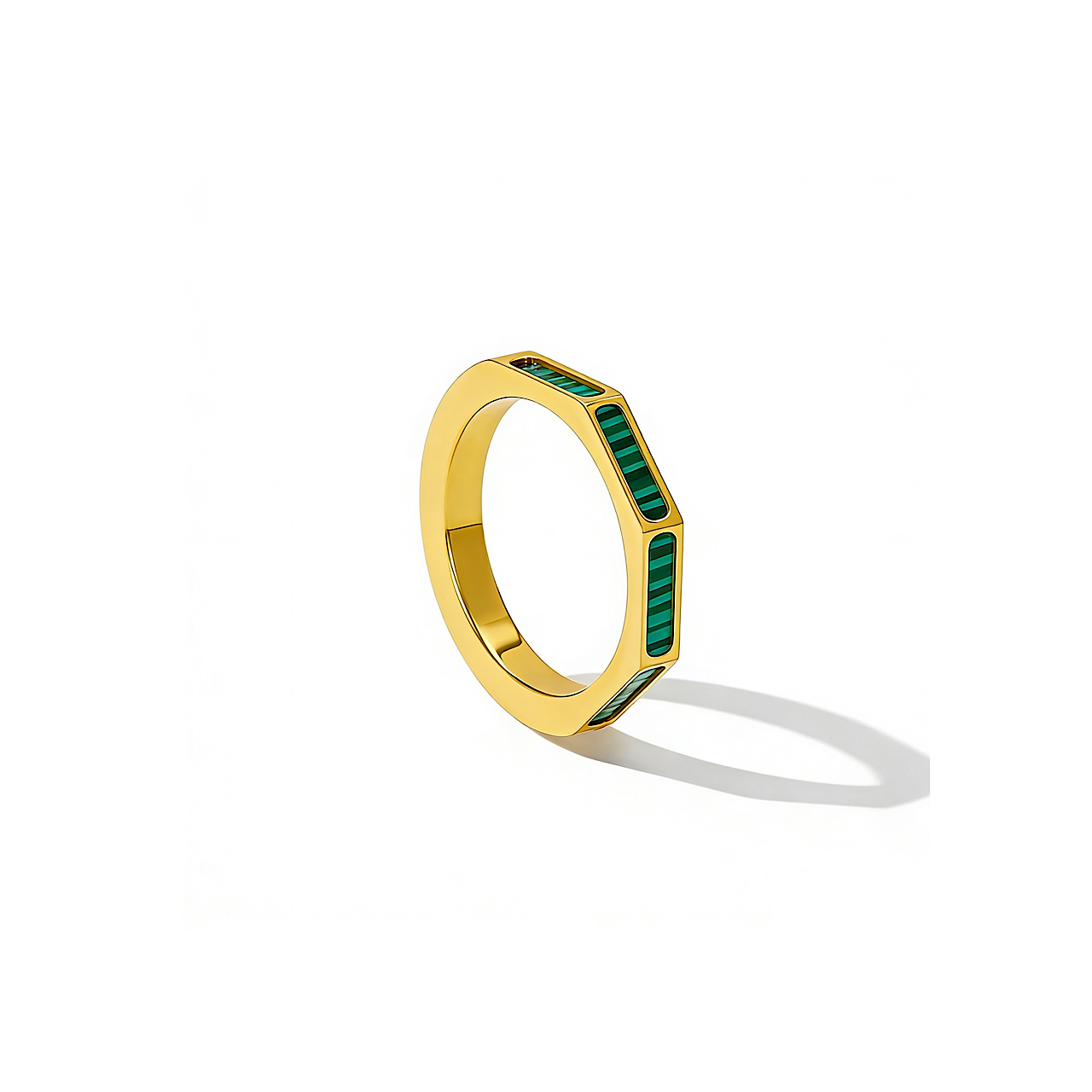 A02-05/Geometric Gold - Silver Ring with Emerald Accents - Image 1