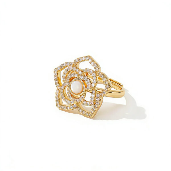 A02-04/Floral Gold - Wrapped Silver Ring with Agate Center
