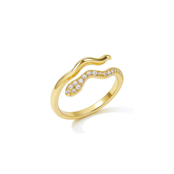 A02-06/Diamond - Embellished Snake - Shaped Gold - Wrapped Silver Ring