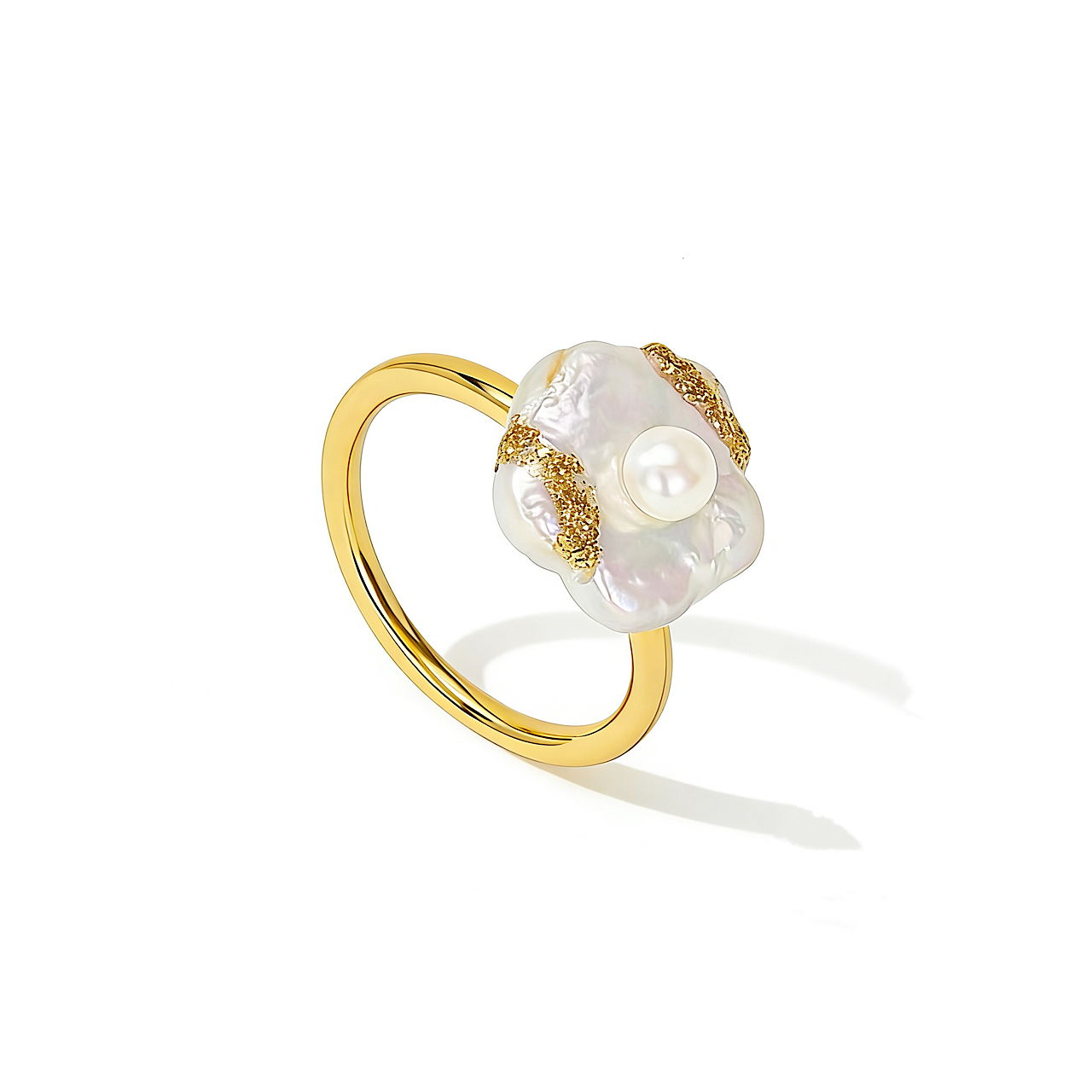 A02-08/Floral Pearl - Embellished Gold Ring - Image 1