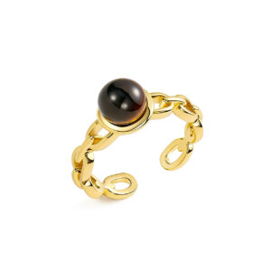 A02-09/Tiger's Eye Chain - Link Gold Ring