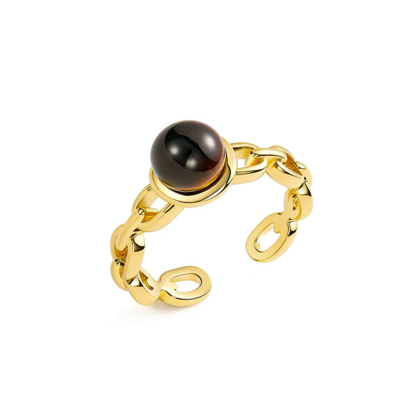 A02-09/Tiger's Eye Chain - Link Gold Ring