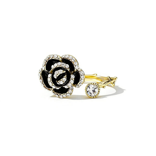 A02-11/Black Rose Diamond - Encrusted Gold Ring