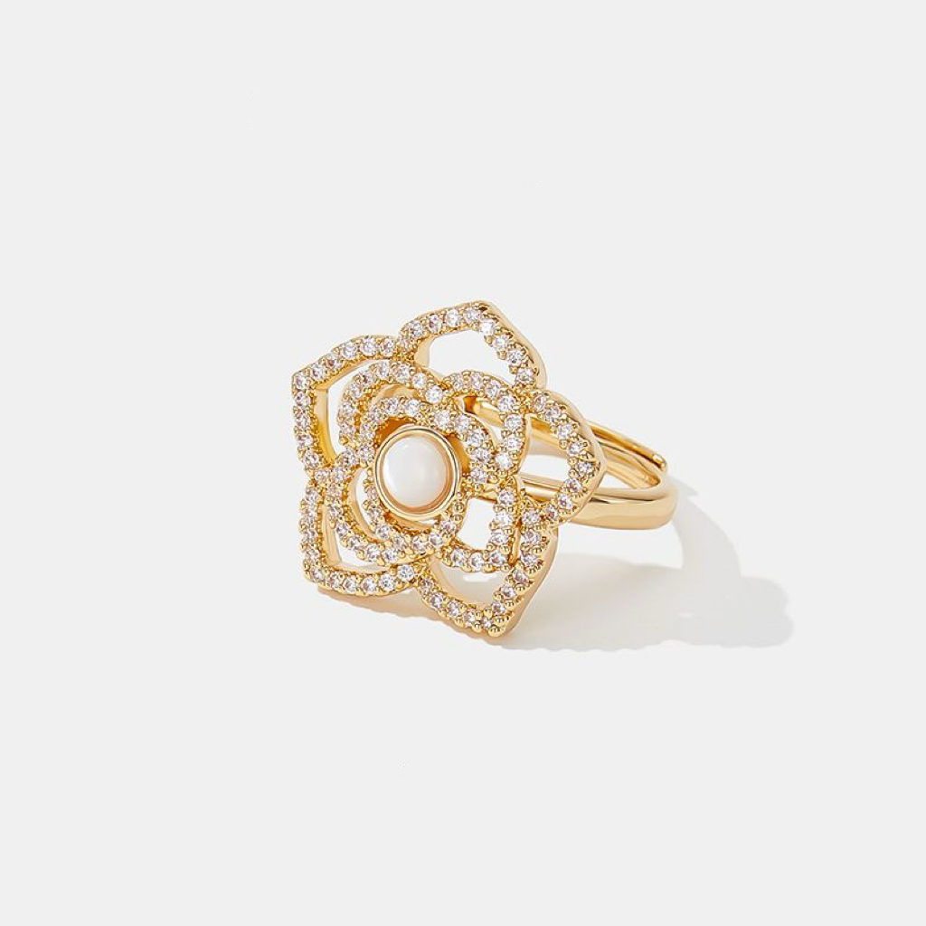 A02-04/Floral Gold - Wrapped Silver Ring with Agate Center
