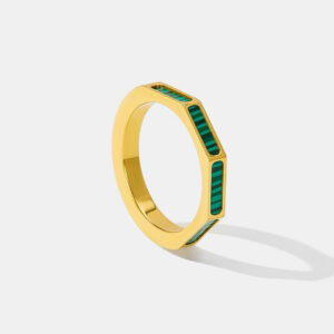 A02-05/Geometric Gold - Silver Ring with Emerald Accents