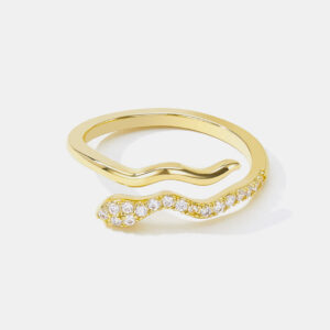 A02-06/Diamond - Embellished Snake - Shaped Gold - Wrapped Silver Ring