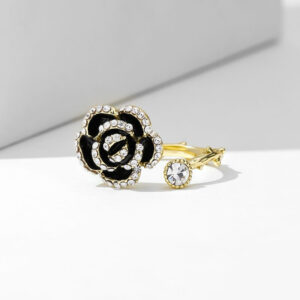A02-11/Black Rose Diamond - Encrusted Gold Ring