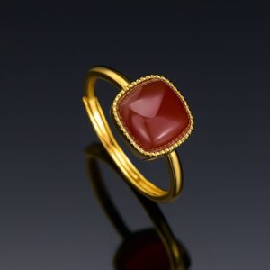 A02-13/Golden - set Square Carnelian Ring