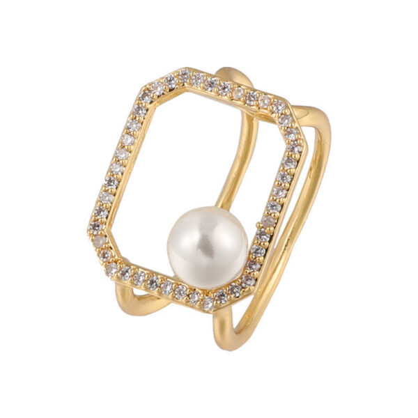 1.2ring<$3series01Geometric Pearl Ring with Rhinestone - Elegant Gold - Plated Jewelry