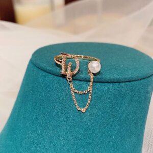 1.2ring<$3series02Letter “D” Pearl Chain Ring - Chic Gold - Plated Jewelry