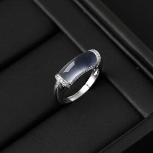 1.2ring<$3series06Silver - Toned Ring with Smoky Gemstone and Diamond - Like Accents