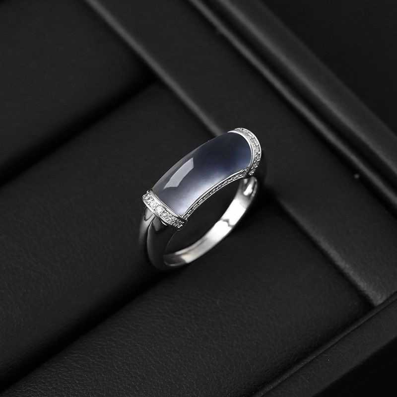 1.2ring<$3series06Silver - Toned Ring with Smoky Gemstone and Diamond - Like Accents