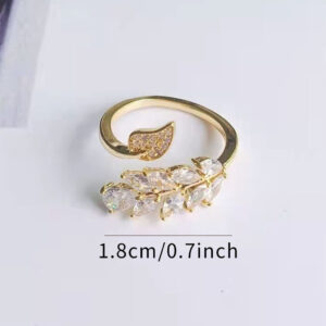 1.2ring<$3series10Gold - Plated Leaf - Shaped Ring with Rhinestones