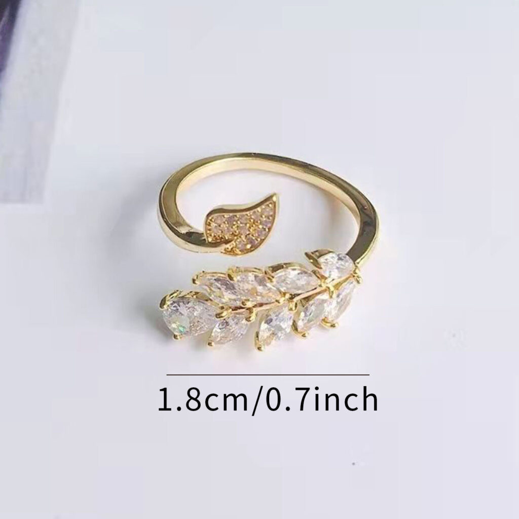 1.2ring<$3series10Gold - Plated Leaf - Shaped Ring with Rhinestones