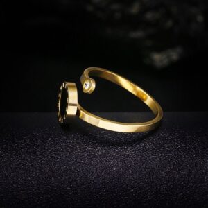1.2ring<$3series11Gold - Toned Open Ring with Black Enamel and Crystal