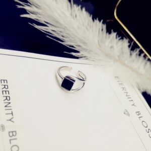 1.2ring<$3series13Minimalist Silver Square Gem Open Ring - Adjustable Fashion Jewelry