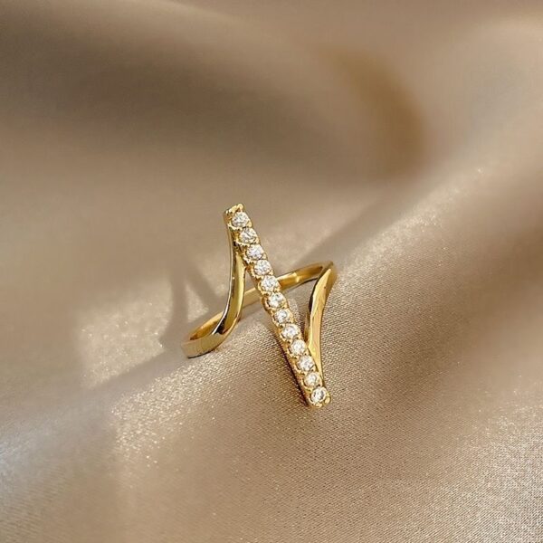 1.2ring<$3series16Stylish Gold Zigzag Ring with Sparkling Diamonds - Trendy Fashion Jewelry