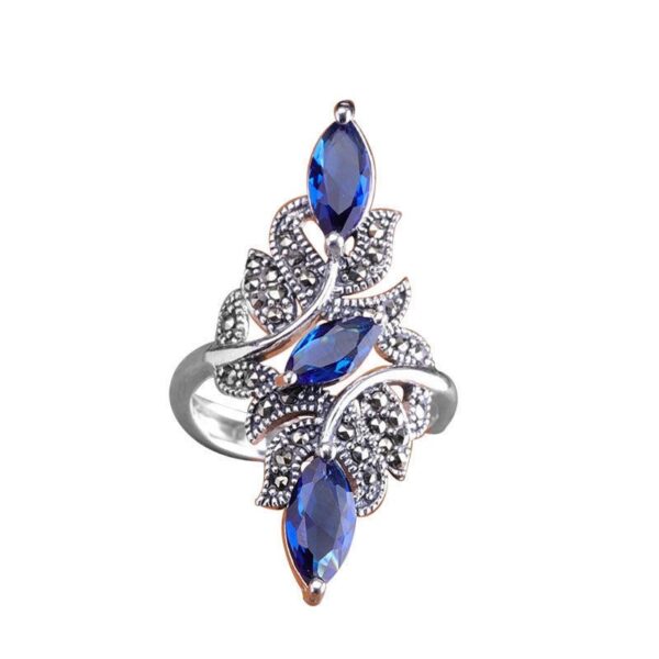 1.2ring<$3series24Antique - Style Silver Ring with Marquise Sapphires & Marcasites