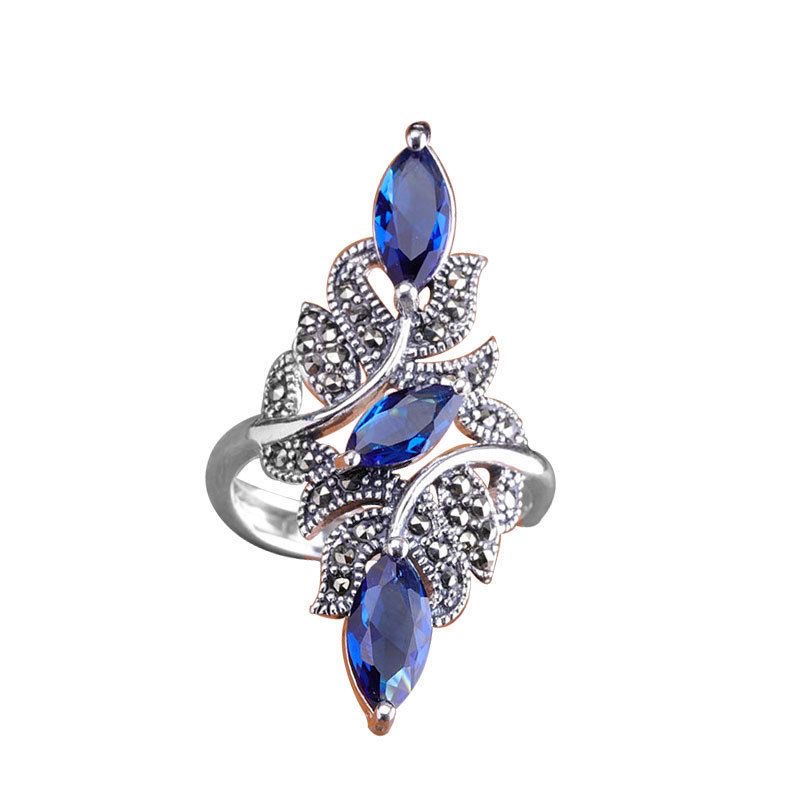 1.2ring<$3series24Antique - Style Silver Ring with Marquise Sapphires & Marcasites