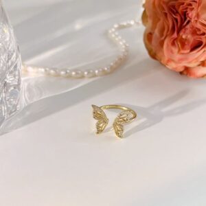 1.2ring<$3seriesExquisite Gold Butterfly Wing Ring with Sparkling Zircons - Elegant Fashion Jewelry