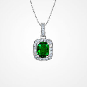 A03-04/Green Gemstone Diamond Pendant Necklace/$49