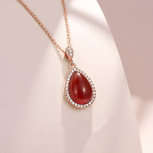 A03-05/Teardrop Red Agate Diamond Necklace/$49