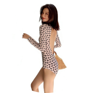 B03-01/Sexy Backless Long – Sleeve One – Piece Swimsuit with Moon Print
