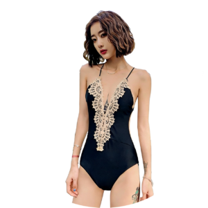 B03-04/Women's Black One - Piece Swimsuit: Korean - Style, Sexy, Slim - Fitting, Beach & Vacation, Open - Back Bikini