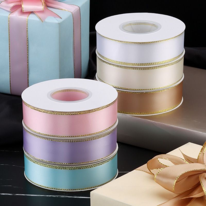 C03-02/2.5cm Wide Gold-Edged Satin Ribbon (25yd per Roll)