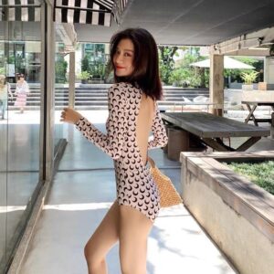B03-01/Sexy Backless Long – Sleeve One – Piece Swimsuit with Moon Print