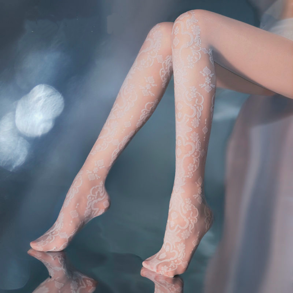 B02.3-03/Elegant Hollow Out Floral Lace Sheer Stockings for Women, Sexy Pattern Fashion Fairy Pantyhose, Thin & Stylish Tights - Image 2