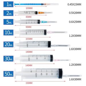 E02-01/Disposable Medical Syringe with Needle (10 Pcs per Pack) - Multiple Sizes (1ml/2ml/5ml/10ml/20ml/30ml/50ml) for Clinic, Hospital Drug Preparation Use