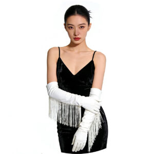 B05.1-01/New Tassel Long Gloves for Performance - Latin Dance Gloves, Satin Bridal Gloves for Shows