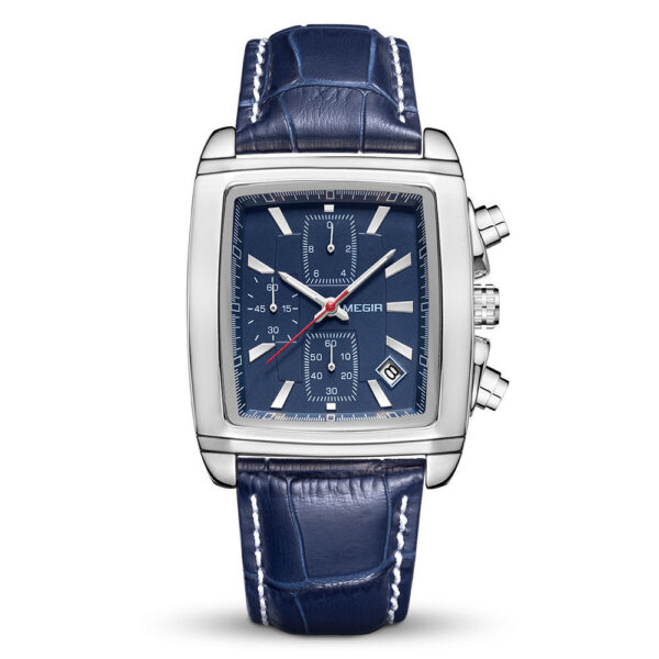 A07-02/Men's Square Multifunctional Quartz Watch with Brown Leather Strap, Chronograph, Date, Luminous Hands, 3ATM Water Resistant Fashion Watch for Men