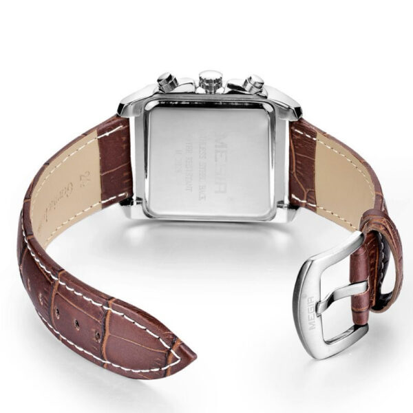 A07-02/Men's Square Multifunctional Quartz Watch with Brown Leather Strap, Chronograph, Date, Luminous Hands, 3ATM Water Resistant Fashion Watch for Men