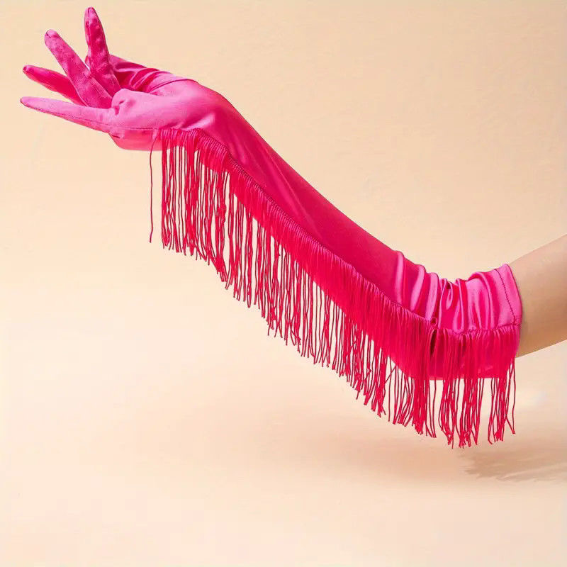 B05.1-01/New Tassel Long Gloves for Performance - Latin Dance Gloves, Satin Bridal Gloves for Shows - Image 4