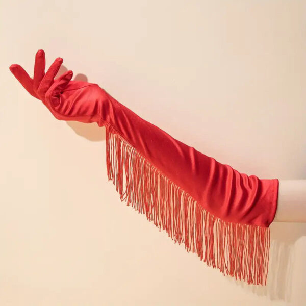 B05.1-01/New Tassel Long Gloves for Performance - Latin Dance Gloves, Satin Bridal Gloves for Shows