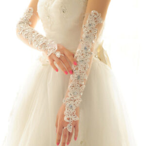 B05.2-02/Lace Bridal Gloves with Rhinestones Long Wedding Gloves for Bridal Gown