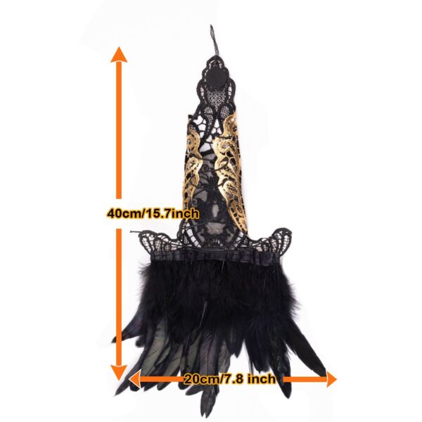 B05.1-06/Gothic Punk Feather Lace Arm Cuff Gloves – Black Feather Gold Lace Wrist Accessory for Halloween Party Performance