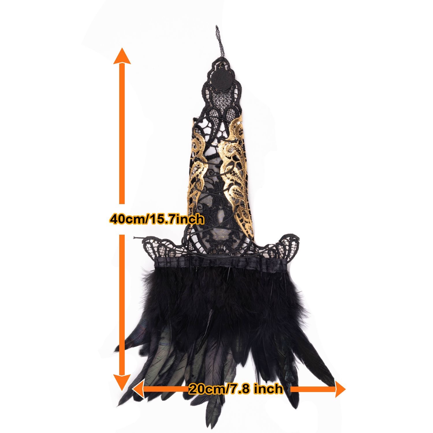 B05.1-06/Gothic Punk Feather Lace Arm Cuff Gloves – Black Feather Gold Lace Wrist Accessory for Halloween Party Performance - Image 3