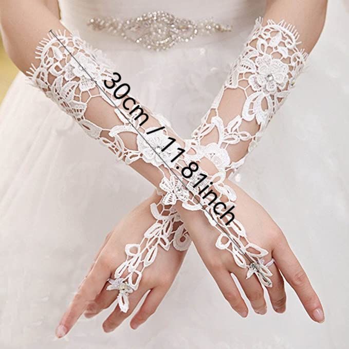 B05.2-04/Bridal White Water-Soluble Lace Long Finger-Hook Formal Gloves - Image 2