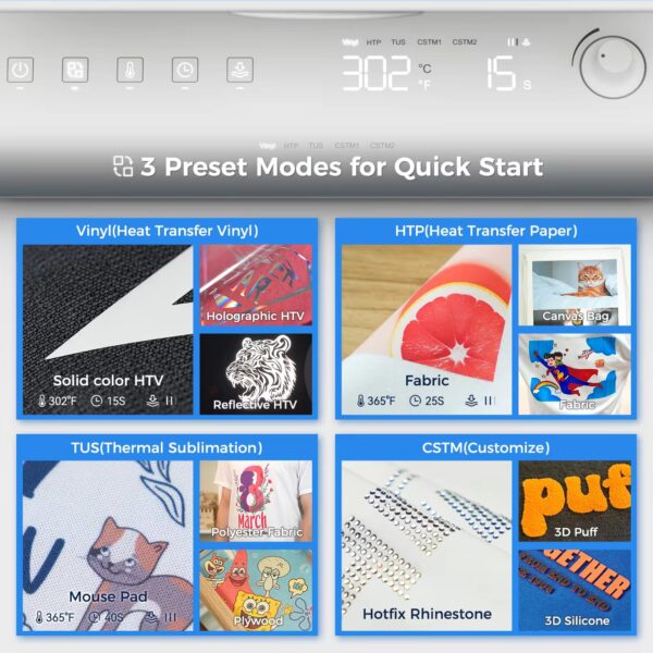 H3.4-01/15x15 Heat Press Machine for T-Shirts - 1200W Fast Heating Sublimation Printer with Accurate Temperature Control & Easy-to-Use UI